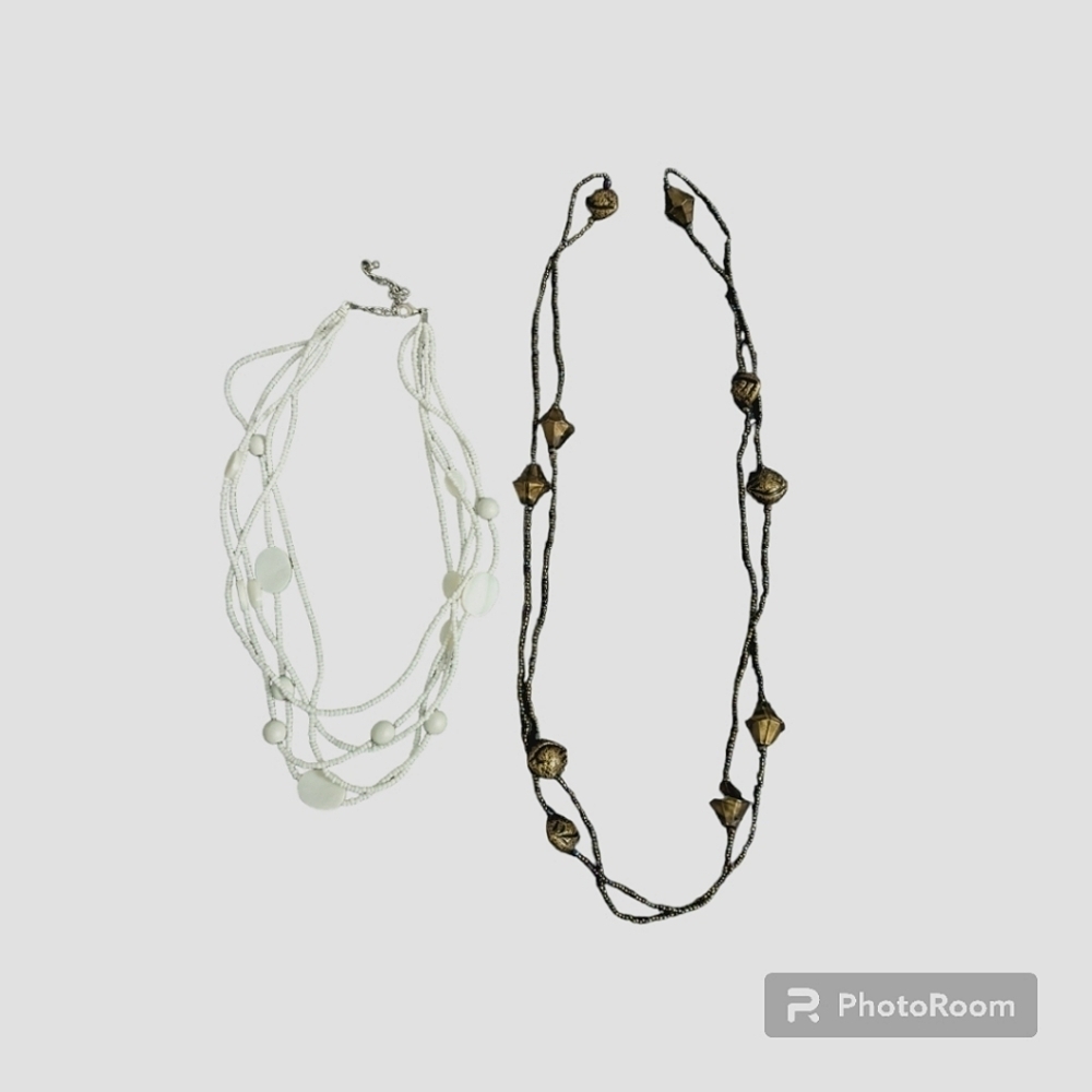 Beaded Necklaces -2.  White, Brown.